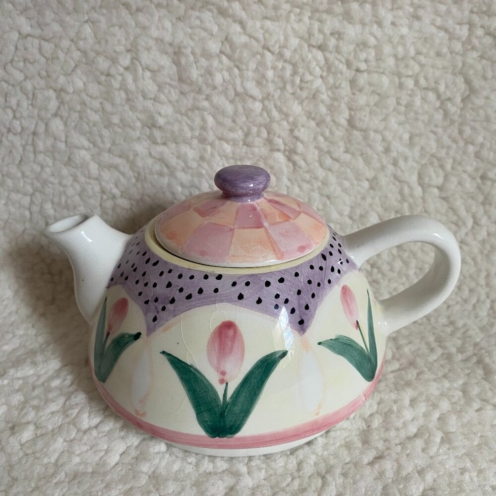 Ashley Collection Teapot Spring Pastels Pink Purple‎ Tulips